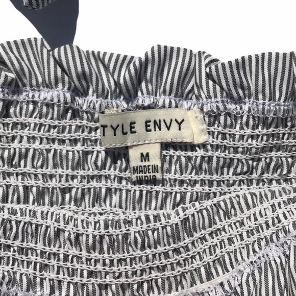 Style Envy Smocked Striped Tie Strap Crop Tank Top - Picture 3 of 7